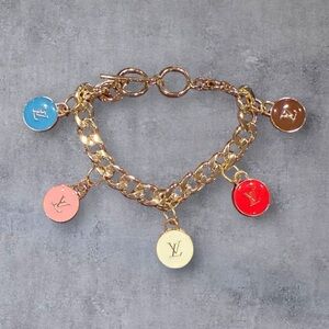 Gold Charm Bracelet with Upcycled LV Charms